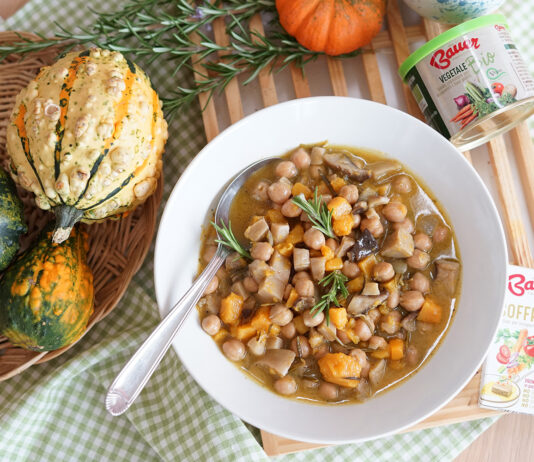 Ricetta Zuppa di zucca, funghi carboncelli e ceci con Granulare Vegetale Bio Bauer