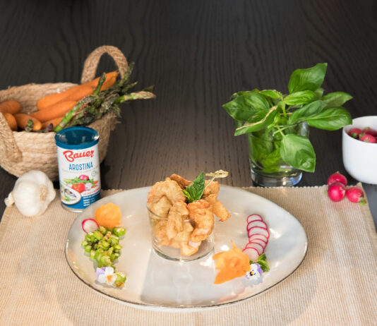 Mazzancolle in pastella di Arostina Bauer con verdure primaverili