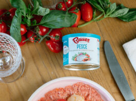 Gazpacho di pomodori con gamberi stufati e Granulare Pesce Bauer