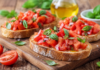 Bruschetta fresca estiva con pomodorini, basilico e mozzarella